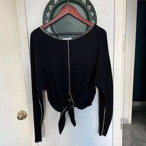 Babaton Aritzia Black Long Sleeve Tie-Front Top